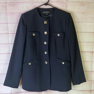 Kasper‎ Tailored Navy Blue Military Style Brass Button  Blazer Jacket Size 8